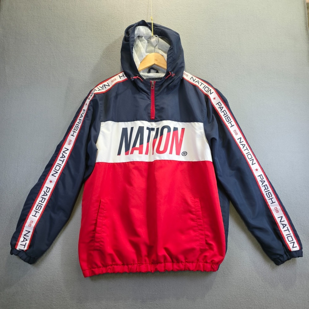 Parish Nation Men's Red, White &‎ Blue Hooded Windbreaker Size Large